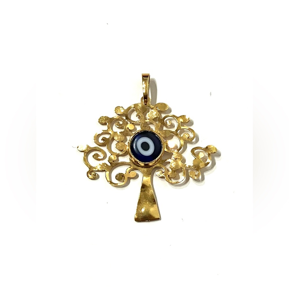 Gold Tone Evil Eye Tree Pendant
